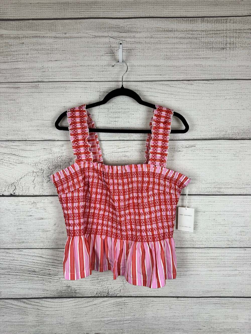 Free Assembly Plus Size Pink & Red Smocked Peplum Sleeveless Top Size XXL/20